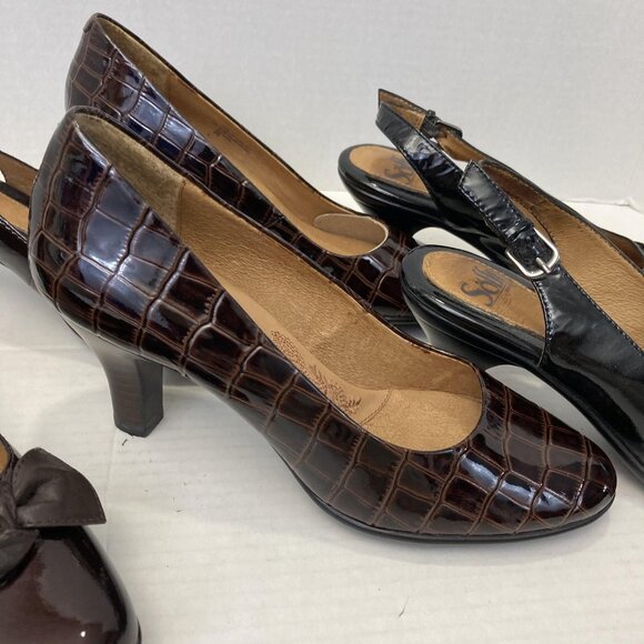 Lot of 3 Sofft Heels Shoes Womens 7 Black Brown Patent Slingback Leather Pumps - Picture 4 of 16